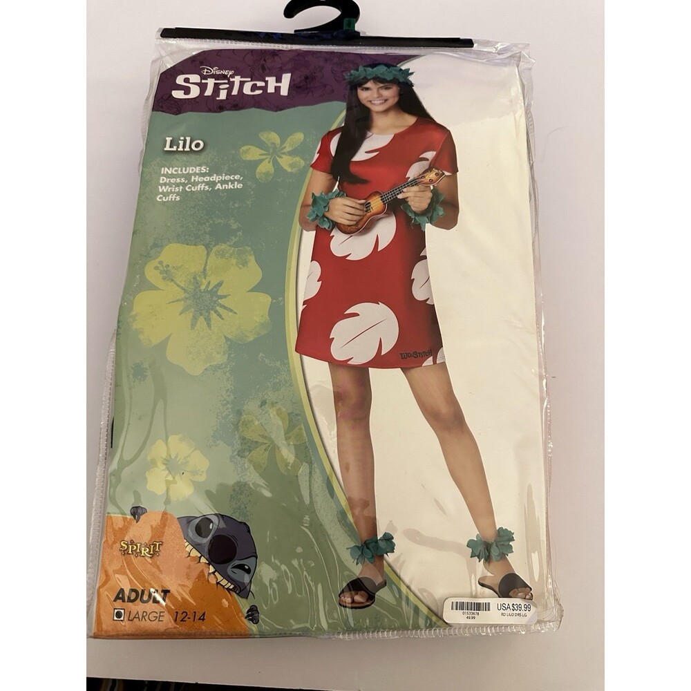 Disney Lilo Adult Costume L Large 12-14 Dress Headpiece Wig